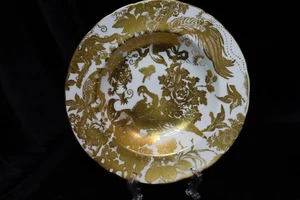 Royal Crown Derby English Bone China Rimmed Soup Bowl Gold Birds on White 8 1/4" - Picture 1 of 10