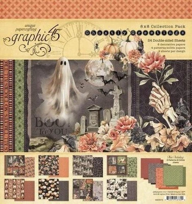 GRAPHIC 45 "GHOSTLY GREETINGS" 8X8 COLLECTION PACK  HALLOWEEN SCRAPJACK'S PLACE - Image 1 of 4