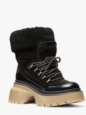 Bota Michael Kors Shiloh Mixed Media en Cuero Negro Talla 9 Nueva En Caja $295 Foto 1 de 4