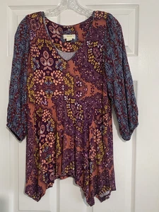 Maeve Anthropologie Top Womens XS Maroon Mandala Floral Balloon Sleeve Tunic - Picture 1 of 10