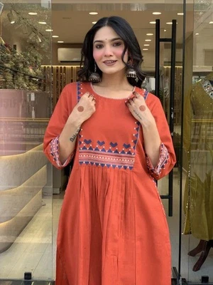 Indian Women Orange Kurta With Pant | Bollywood Style Kurta (S TO 3XL) - Image 1 of 4