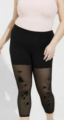 Leggings Torrid 3 3X Little Mermaid preta malha flocada plus size 22/24 Disney - Imagem 1 de 4