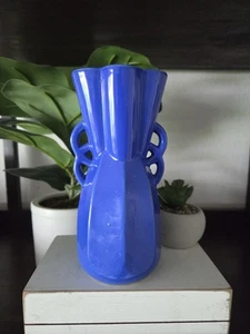 Vintage Cobalt Blue Vase Made in Japan Quatrefoil Rim Mid Century 7" Art Deco - Picture 1 of 10