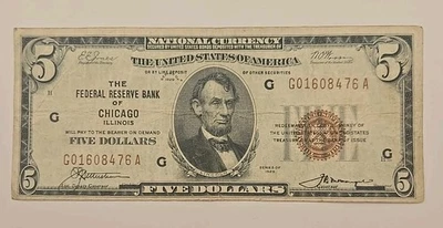 Series 1929 $5 Federal Reserve Bank Of Chicago Illinois  - Image 1 of 4