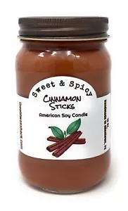 Cinnamon Sticks - Pure Soy Candle - Hand Poured In Mason Jar - SHIPS FREE - Picture 1 of 2