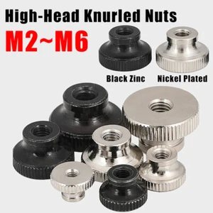 Carbon Steel High-Head Knurled Nuts Thumb Screw M2~M6 Nickel Plated/Black Zinc - Picture 1 of 18