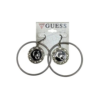 Guess Womens Silver-Tone Hoop Earrings With GG Logo & Rhinestone Accents - Picture 1 of 4