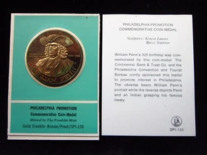 William Penn Philadelphia Treaty w Indians 39mm Proof Bronze Medal bh7930 - Picture 1 of 2