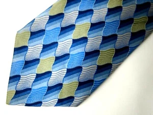 Vtg Arrow Mens Necktie Tie Blue Green Grey Geometric Silk 59" Italy - Picture 1 of 4