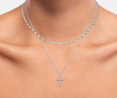 Mined Diamond Silver Cross Necklace 2pcs - Image 1 of 4