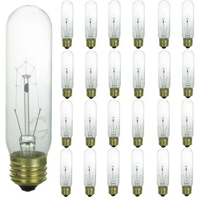 25Pack Tubular Light Bulbs, Clear Tube T10 Bulb, 25W, 2600K, 160LM, E26, 120V - Image 1 of 2