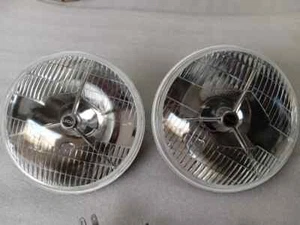 CLASSIC MINI LUCAS 7" TRIPOD HALOGEN H4 CONVERSION HEADLIGHT PAIR LAMP LIGHTS - Picture 1 of 9