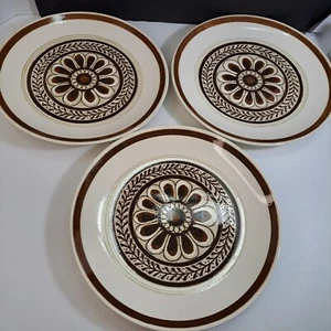 3 Vintage Royal China Cavalier MONTEREY Dinner Plates 10.25" Brown Flower MCM - Picture 1 of 2