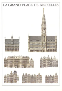 ARTIST UNKNOWN La Grande Place, Bruxelles, Belgium 39" x 27" Poster Realism Brow - Picture 1 of 1