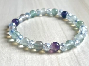 Fluorit Perlen Armband (auf Stretch) 8 mm AAA 7" Zoll echter Stein - Bild 1 von 7