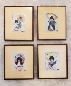 4 Stück DE GRAZIA Wandbehänge 3,5" x 3" Blumenmädchen & Junge Sonnenblumenhahn - Bild 1 von 12