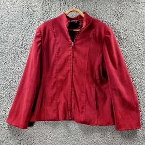 Vintage Suzanne Womens Jacket Size 14 Red Suede Long Sleeve Collared Zip Front - Picture 1 of 13