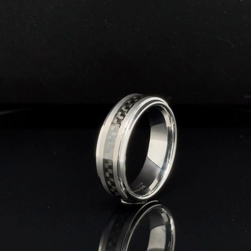 7mm Silver Tungsten Unisex Engraving Ring Black Carbon Fiber Inlay Fashion Band