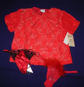Cinema Etoile Morgan Taylor Fantasies Gr. M Spitzentop + 2 G-Strings schwarz rot Boa - Bild 1 von 4