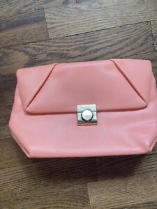 A New Day Purse  Coral Gold Clutch Faux Leather Snap Closure 066