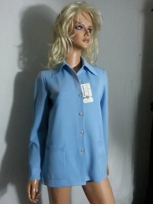 De Colección 60 Años 70 con Etiqueta Corona Dorada Le Roy Suéter Chaqueta Top Polvo Azul Bolsillos M/L Foto 1 de 4