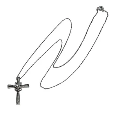Zales Solid 925 Sterling Silver Natural Diamond Cross Pendant 18" Rope Necklace! - Image 1 of 4