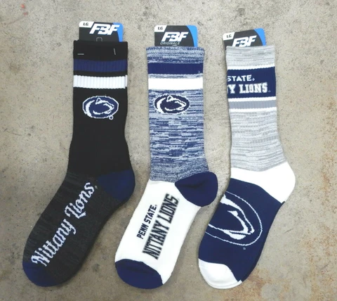 3 Pack NCAA Penn State Nittany Lions Crew Socks Script Retro Double Fan Gift Cover