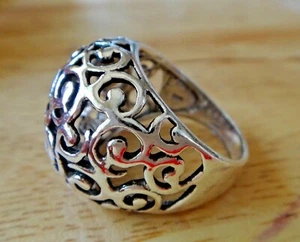 size 9 Sterling Silver Domed 23mm at widest Open cut out Filigree Designs Ring - Picture 1 of 8