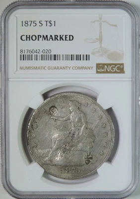 1875 S US Trade Silver Dollar with Chinese / Japanese Chopmarks NGC - Image 1 of 4