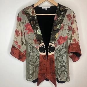 Giacca kimono vintage Spencer Alexis top donna S floreale artistico raso pizzo - Foto 1 di 12