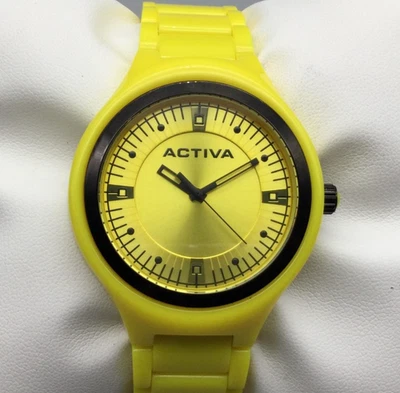 Relógio masculino Activa AA200-005 45mm mostrador amarelo pulseira de plástico nova bateria 8,25" - Imagem 1 de 4