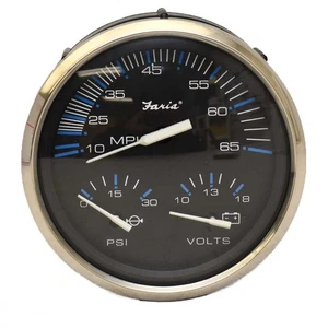 Faria Boat Multifunction Gauge GS1012A | Chesapeake Black SS 3-in-1 - Picture 1 of 3