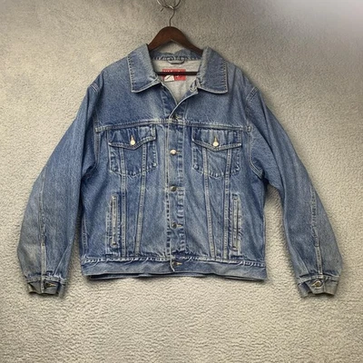 Wrangler Hero Jean Jacket Mens XL Blue Trucker Denim Stains Workwear - Image 1 of 4