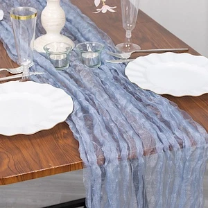 9 ft DUSTY BLUE Sheer Crinkled Organza TABLE RUNNER Party Event Home Decorations - Picture 1 of 8