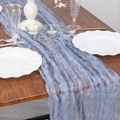 9 ft DUSTY BLUE Sheer Crinkled Organza TABLE RUNNER Party Event Home Decorations - Image 1 of 4