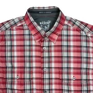 Kuhl Mens Eluxur Response Button-Up Short Sleeve Plaid Red Outdoor Shirt Large - Picture 1 of 13