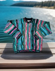 Vintage 90's COOGI Sweater Men’s Medium Multi 3D Chunky Textured Knit Crewneck - Picture 1 of 11
