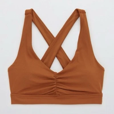 OFFLINE By AERIE Real Me Ruched Sports Bra in Caramel Size XL - Image 1 of 4