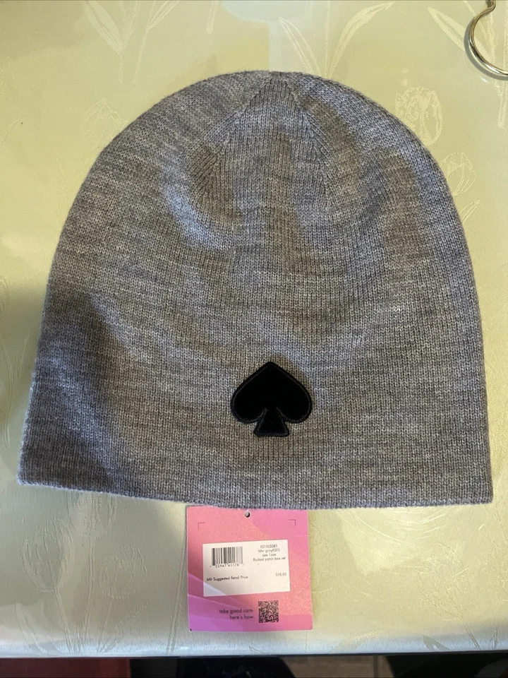 NWT Kate Spade Flocked Spade Beanie Hat Heather Grey OSFM - Image 1 of 1