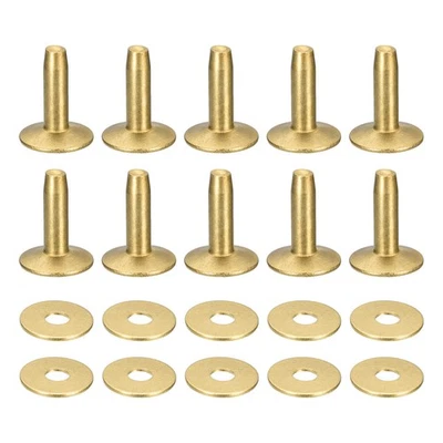 10 Set Ottone Rivetti e Sbavature,10x3.3x14mm Ottone Rivetto Chiusura,Oro Tono - Immagine 1 di 4