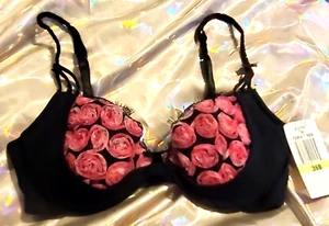 NWT Jezebel Bra 36B Gorgeous Black with 3D Flower Detail - Picture 1 of 6