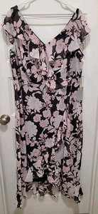 London Times Damen 16W schwarz Rose Blumen Faux Wickel Rüschen V-Ausschnitt Kleid NEU - Bild 1 von 9