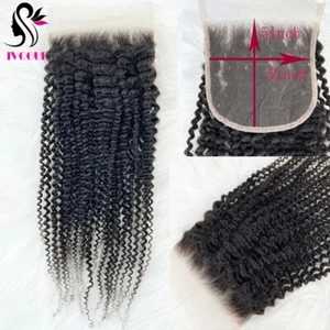 5"x5" Kinky Curly Transparent Lace Closure Remy Human Hair Extension Hair Piece - Picture 1 of 11