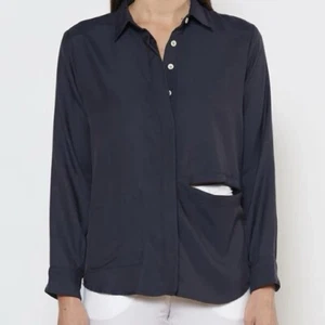 Sasha Verruno Womens XS Asymmetrical Navy Blue Shirt Top Removable Front Panel - Picture 1 of 6