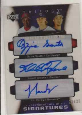 2005 Trilogy Ozzie Smith/Khalil Green/J.J Hardy 21/35 Autographs - Image 1 of 2