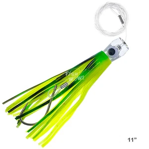 Falda de arrastre de 11" copa de pesca Chartreuse aparejada señuelo cabeza de resina juego grande verde - Imagen 1 de 4