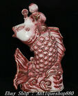 18" Old China Dynasty Red Glaze Porcelain Tongzi Boy Coin Yuanbao Fish Statue