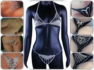 SeXy Unterwäsche Set Bauch Kette Kristall Körperschmuck String Tanga GoGo SeXy - Bild 1 von 85
