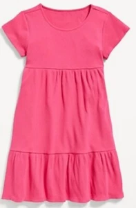 Old Navy Rib-Knit Tiered Short-Sleeve Dress Color Pink S (6-7) NWT Free Shipping - Picture 1 of 2