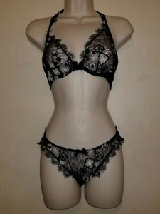 Agent Provocateur Magdelena bra and brief set luxurious black and ivory lace NWT - Picture 1 of 12